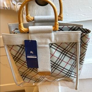 Burberry Gray and Red Tote Bag with Structured Design